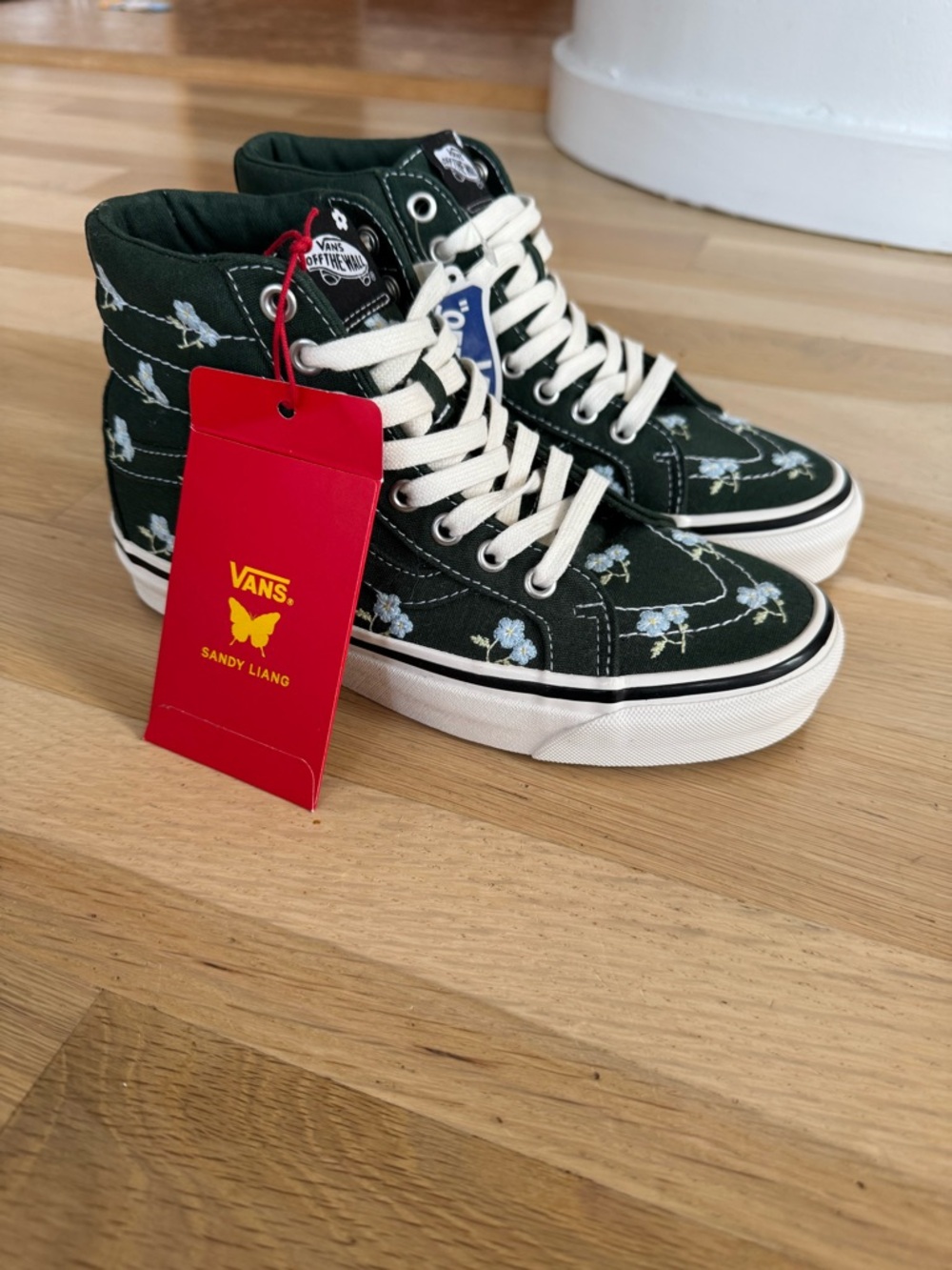 Sandy Liang x Vans High-Top Floral Embroidered Sneakers in Dark Green and White